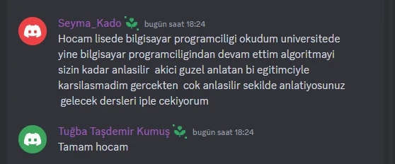 Algoritma anlatımı hakkında öğrenci yorumu